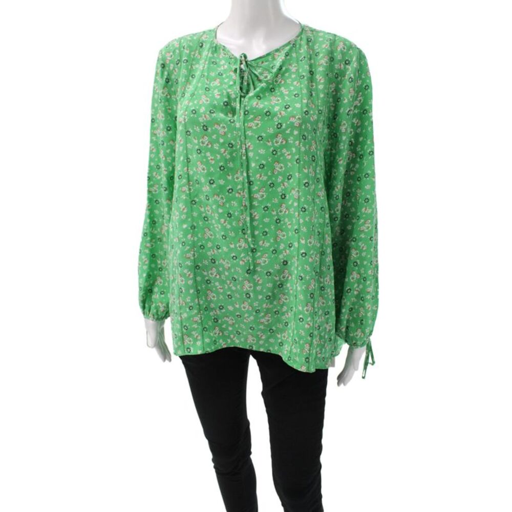 Scanlan Theodore Women Tunic Green Silk Floral Long Sleeve Size 8